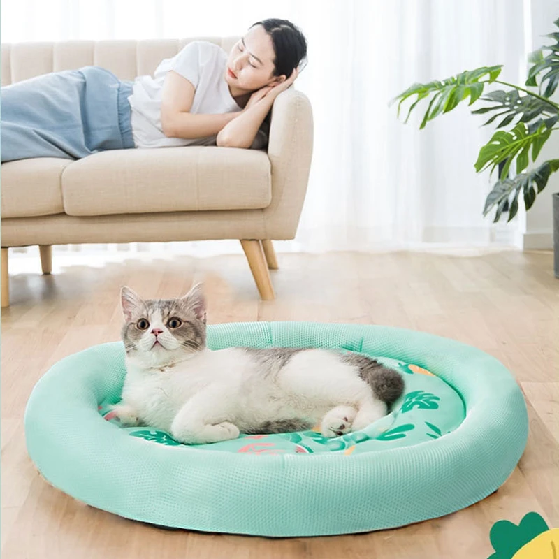 الصيف كلب حصيرة التبريد الجليد وسادة الكلب النوم الحصير المستديرة للكلاب القطط بيت للحيوانات الأليفة أعلى جودة كول الباردة الحرير الكلب السرير S-L #4