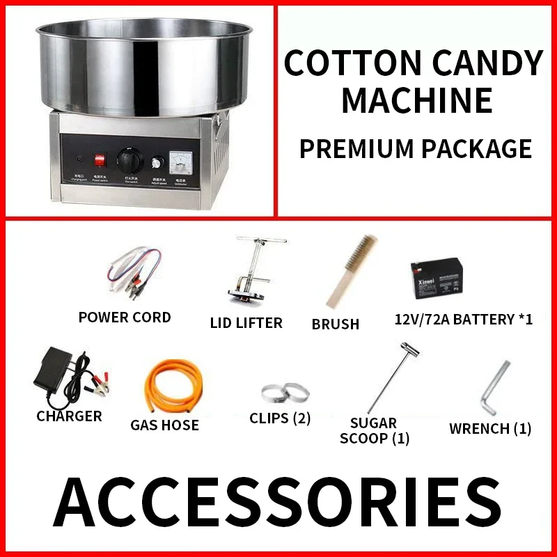 Commercial Electric Gas-Powered Cotton Candy Machine for Making Fancy and Stretchy Cotton Candy, LPG-Heated 12V/7A