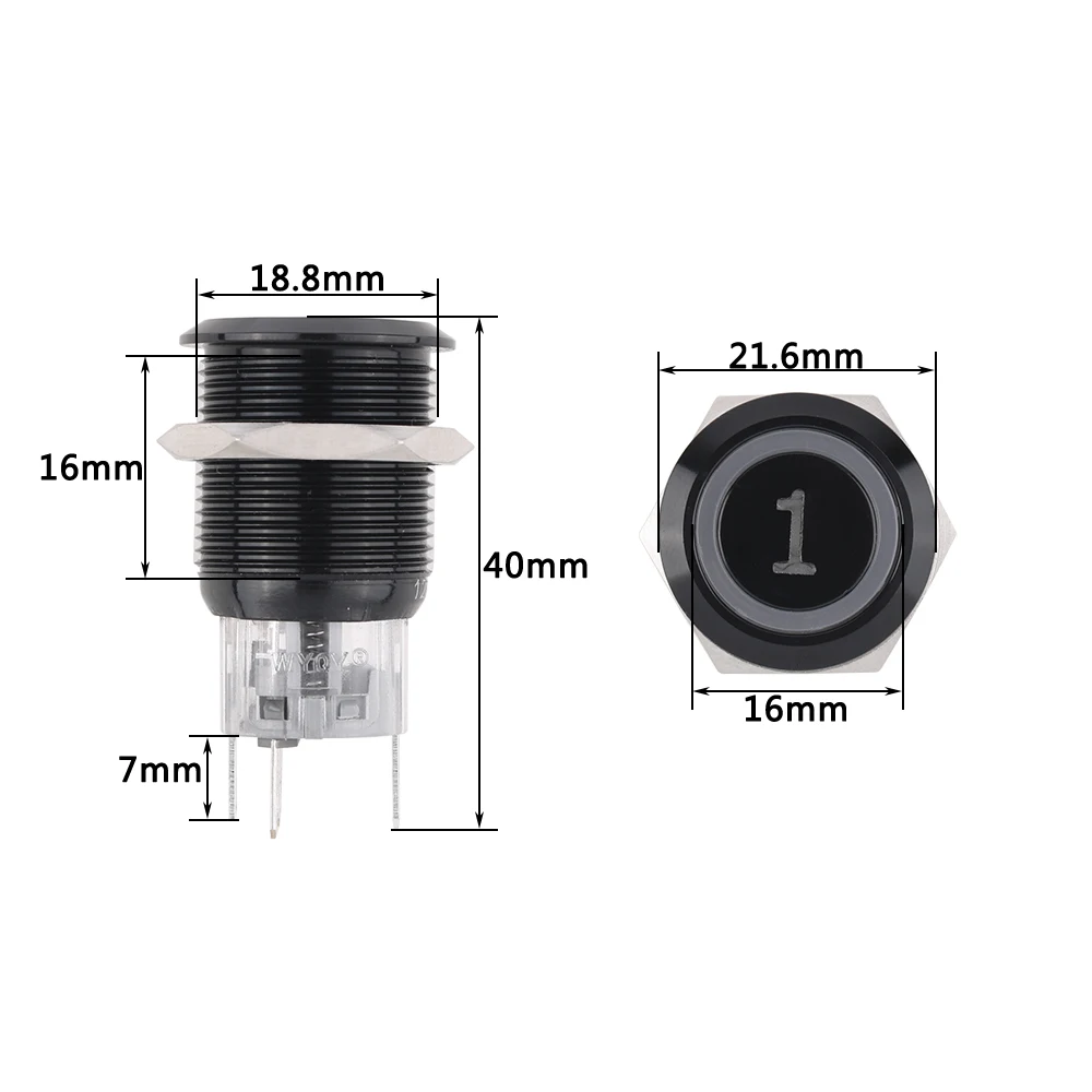 19mm Waterproof Black Body Push Button Switch Momentary Reset Led Number 0 1 2 3 4 5 6 7 8 9 10 Elevator Lift Customize Buttons