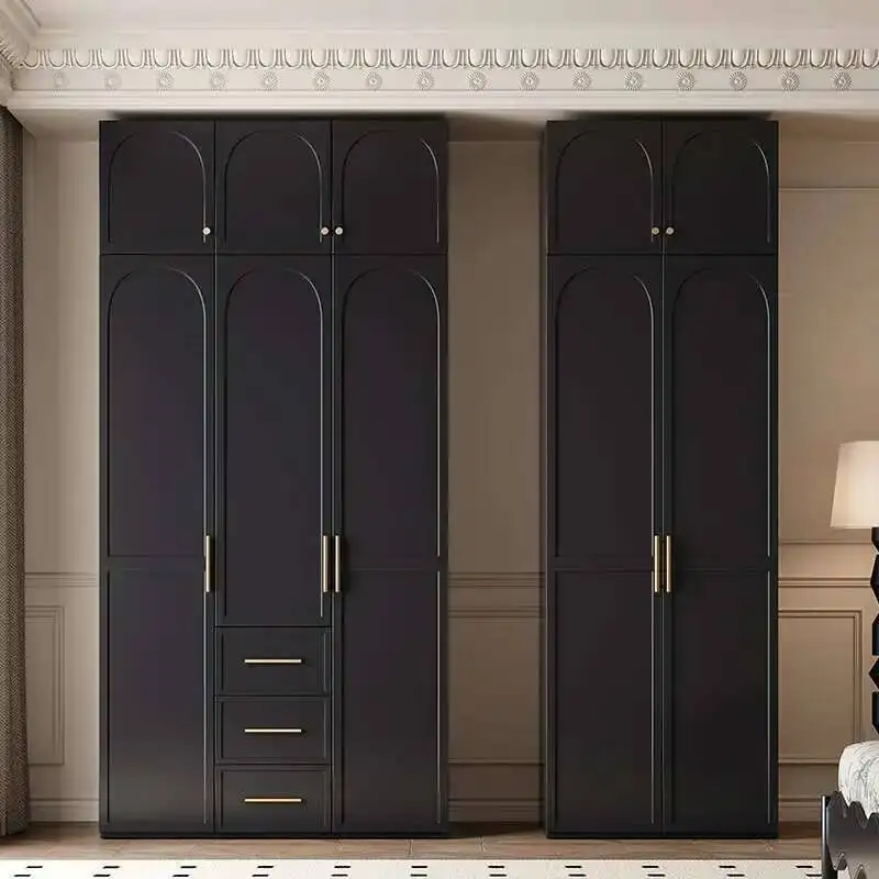 

Black Open Luxury Wardrobes Storage Retro Style Multilayer Cabinet Closets Wardrobes Bedroom Storage Armario Hotel Furniture