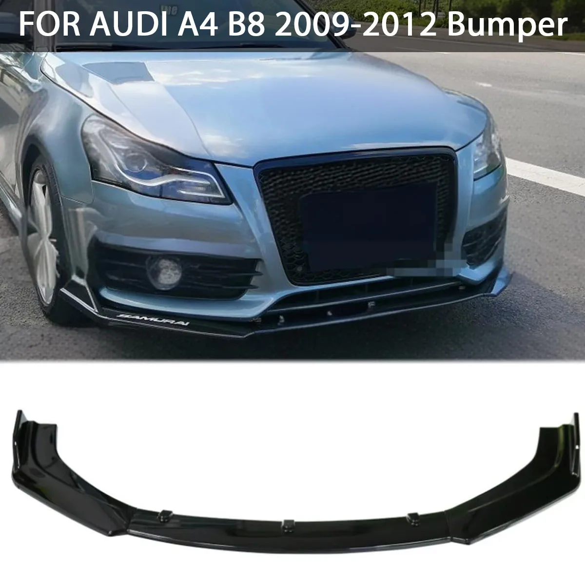 FOR AUDI A4 B8 2009-2012 Front Bumper Lip Spoiler Side Splitter Deflector Cover Body Kit Guards Car Tuning  Accessories