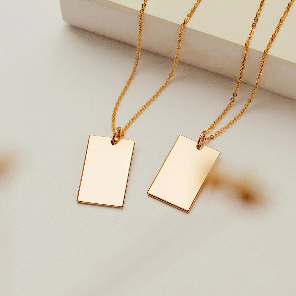 Minimalistische 18x12mm Rechteckige Anhänger-Halskette 14K Vergoldeter Edelstahl Schlichte Rechteckige Tag-Halskette für Frauen – Detail 10