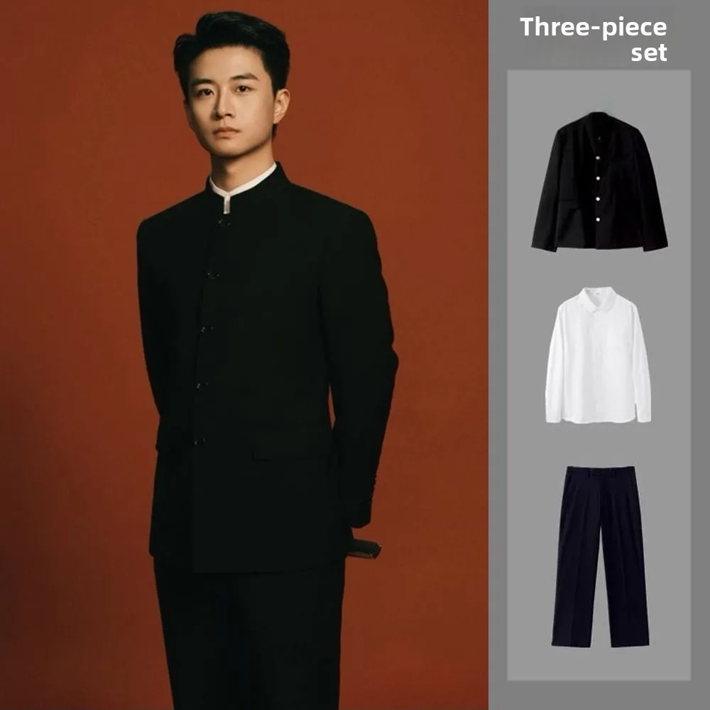 New Chinese Style Men's Suit Wedding Engagement Custom Tailored Slim Fit Graduation Class Uniform 18 Adult Ceremony Dress