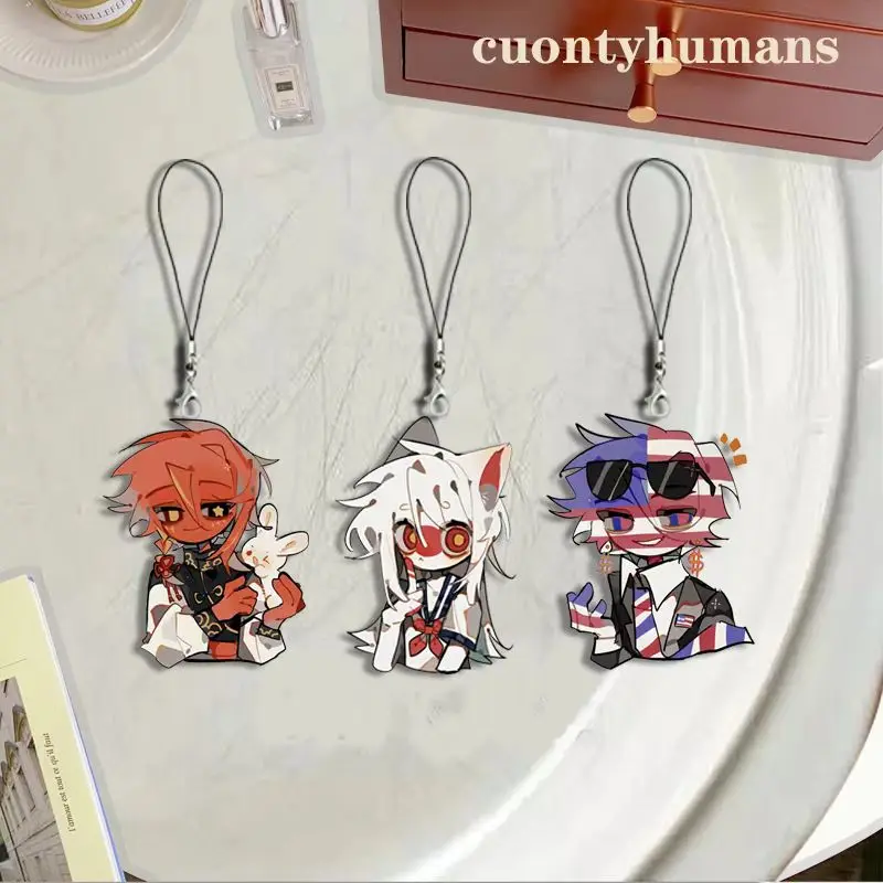 2025 Anime Countryhumans Phone Keychain Charms Double Sided Acrylic Pendant Bag Decor Jewelry Accessories Fans Collect