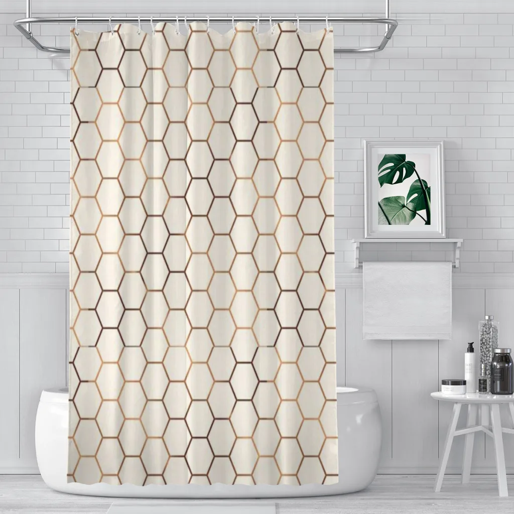 

Rose gold copper honeycomb Unique decor Modern Fabric Bathroom Shower Curtains art design Print Curtain