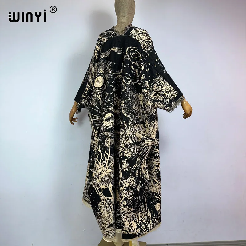 WINYI Winter print cloak High Quality poncho Luxury Long Loose OverCoat Thick Warm Female long down coat for women abrigo mujer