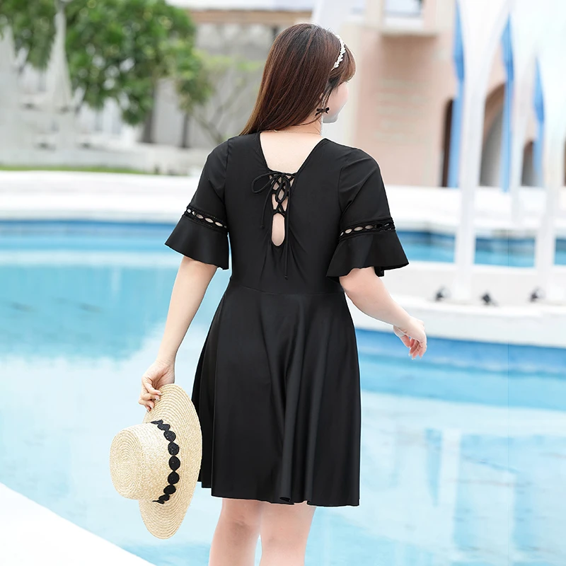 Plus Size One Piece Swimwear Women Swimming Costume Swimsuit with Skirt Black Bathing Suit Swimdress 9XL Swim Clothing