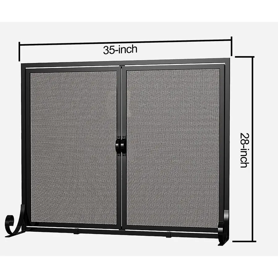 شاشة مدفأة بأبواب مفصلية، إطار فولاذي مطلي بالمسحوق، شبكة معدنية، فولاذ صلب مصنوع يدويًا، تصميم ديكور