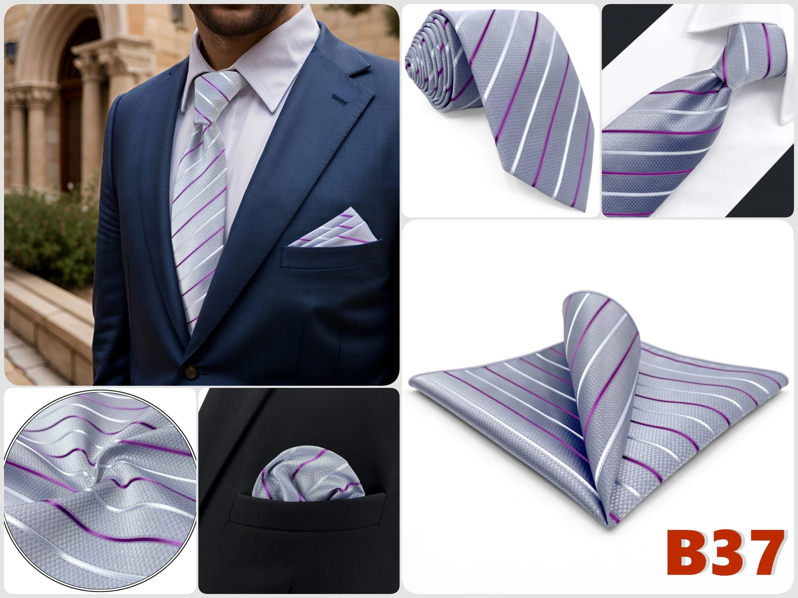Braunes Herren-Krawatten-Einstecktuch-Set, klassisches Krawatten-Einstecktuch-Set, Business-Formal, Khaki, 147 cm, Dropshipping, Vintage – Detail 24