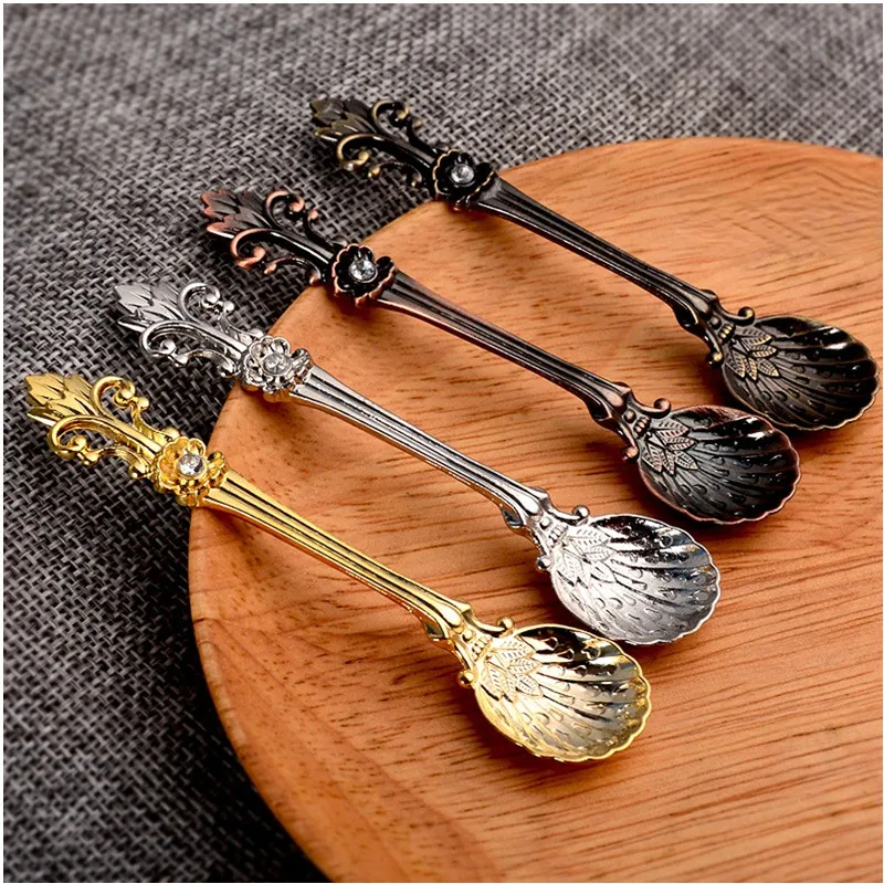 Retro Coffee Tea Mixing Stirring Spoon Ice Cream Dessert Spoon Arabic Style Zinc Alloy Kitchen Guest Gadgets Tableware Spoon