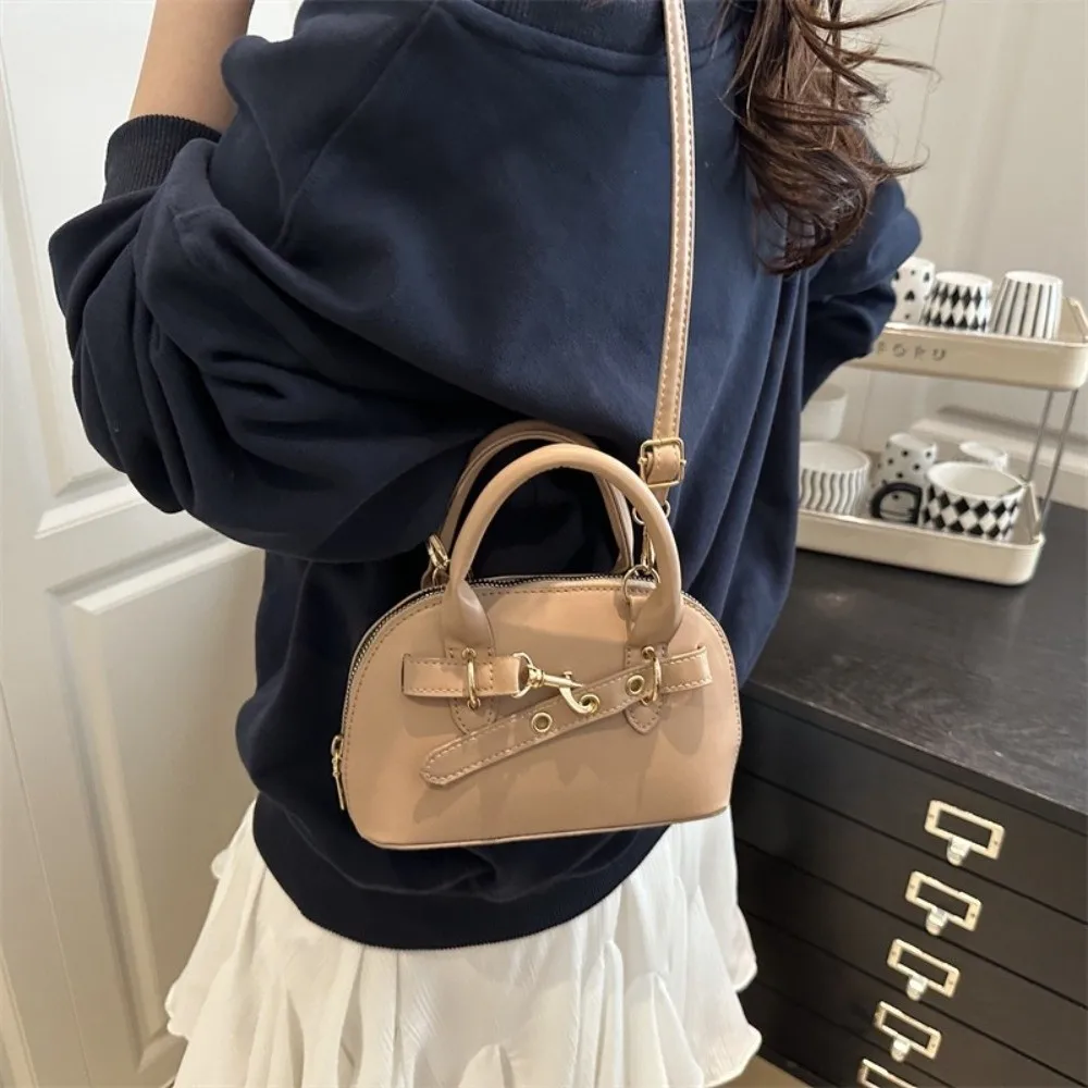 Fashion Small Size Shoulder Bag Belt Buckle Design Handbags Top-handle Bags Solid Color Cross Body Bag Women