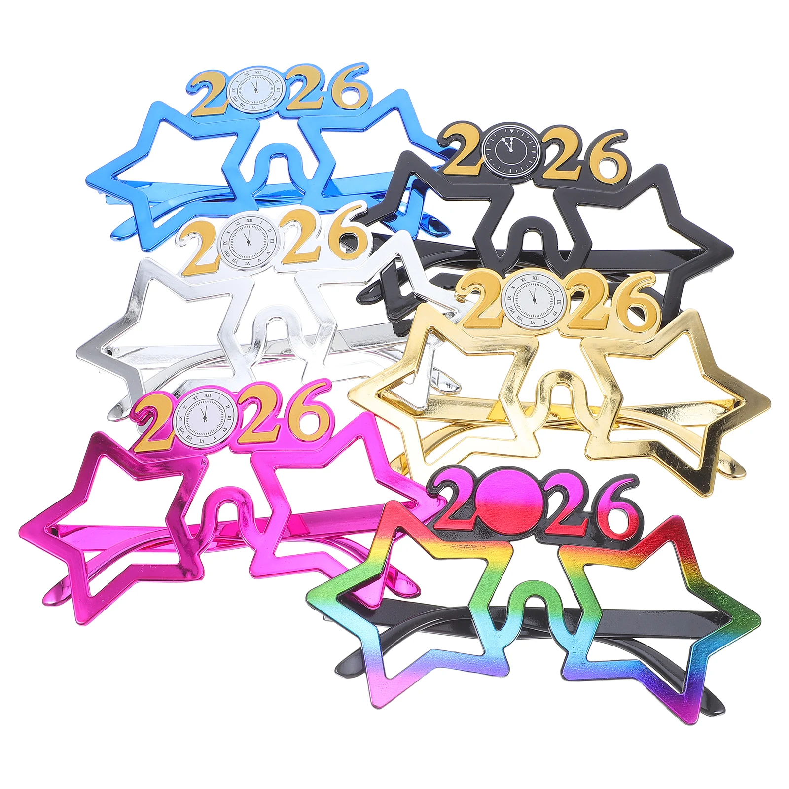 

6pcs 2026 Party Glasses Pc Material Vibrant Colors Retro Design Photo Booth Props Plastic Eyewear For New Year'S Eve