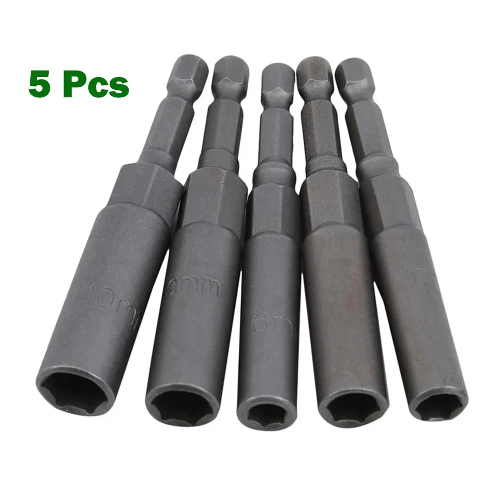 5pcs Hex Socket Sleeve Nozzles Nut Driver Set Drill Adapter Electric Screwdriver Nut Driver Socket Screwdriver Tool 6/7/8/9/10mm