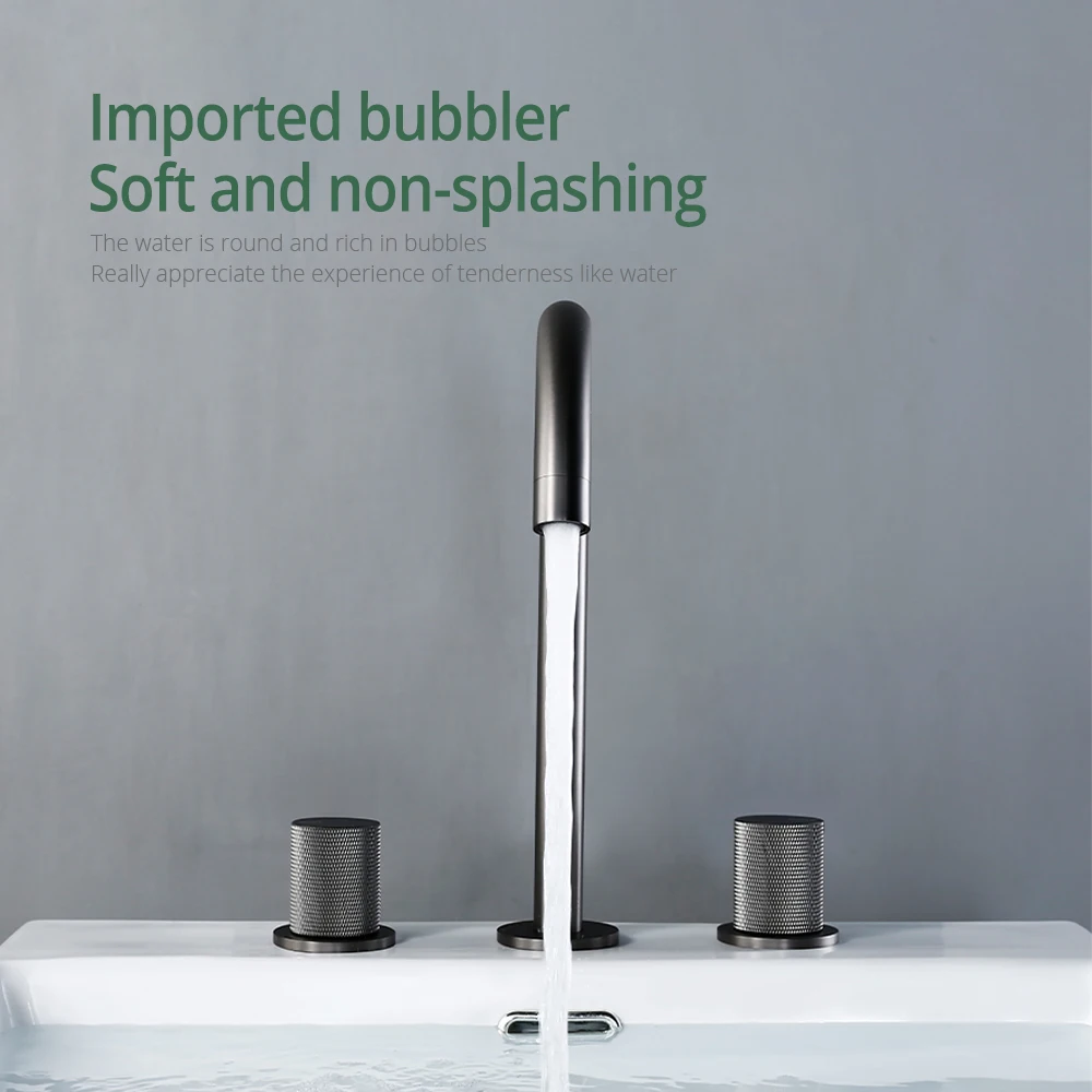 Imagem -03 - Torneira de Bacia de Metal Quente e Fria Alças Serrilhadas Torneira de Pia Instalada Misturador Montado em Deck Peças de Torneira de Banheiro de Latão