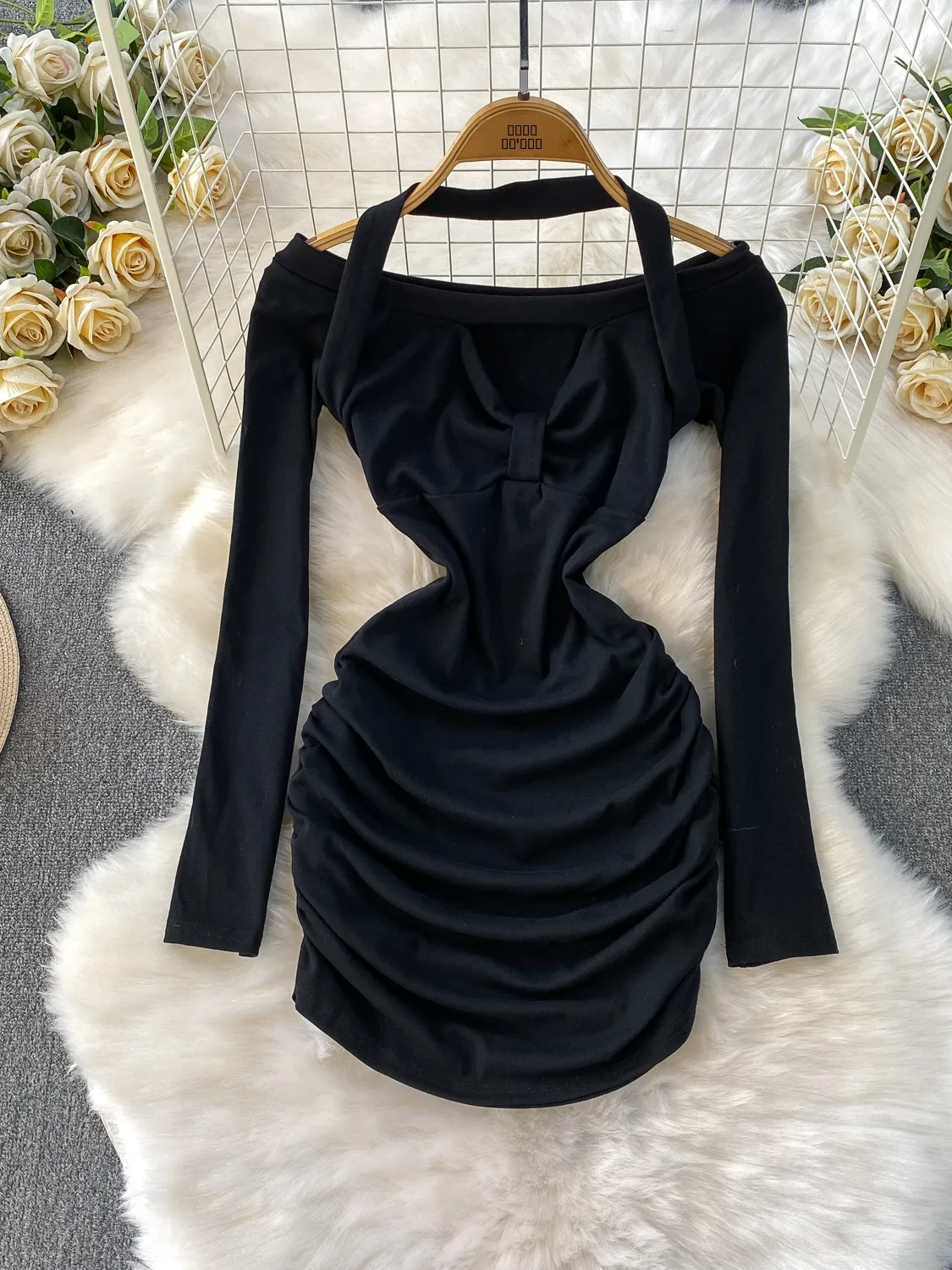 

Сексуальная ажурная юбка на одно плечо Hanging Ne Dr, женская осенне-зимняя утягивающая юбка Ele ort Dr со складками