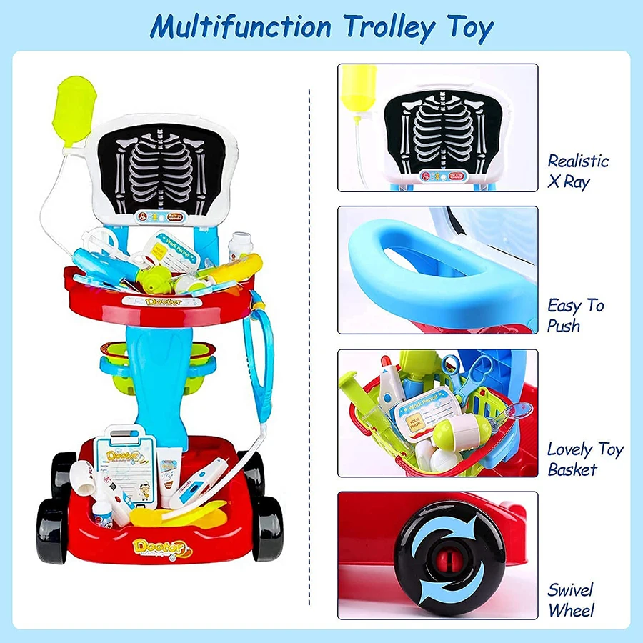 Kit médico con estetoscopio para niños, juguete con carro de rayos X ligero, juego médico de simulación para niños, 3-5