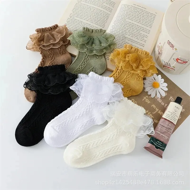 3 paia/lotto Summer Girls Socks Baby Kids Ruffle Sock Cute Children Frilly White Black Lace Cotton Socks For 1-10Years