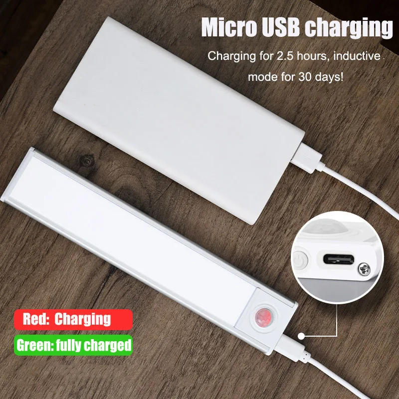 60CM 80CM Night Light Motion Sensor Thin LED Kitchen Rechargeable USB Lamp Backlight For Bedroom Bedside Table Lighting