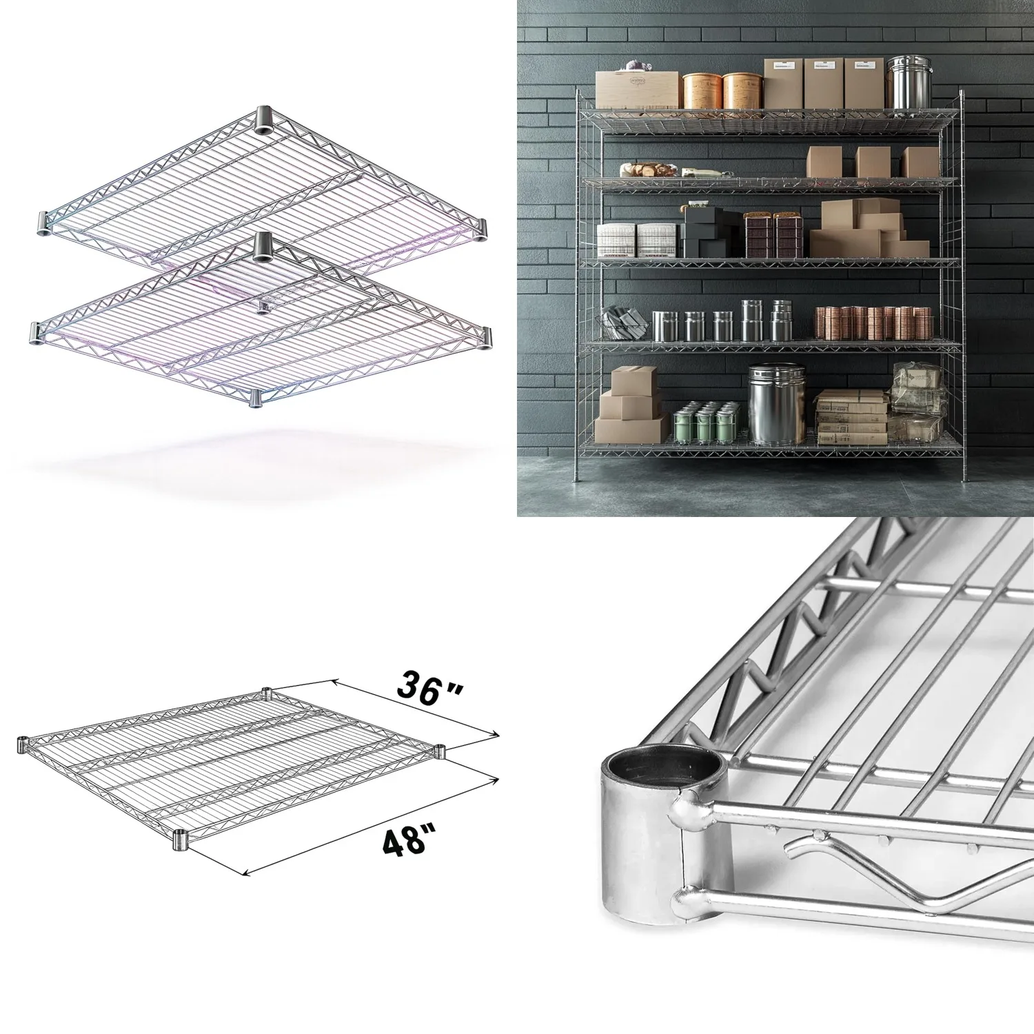 

36x48" Chrome Wire Shelf Unit, 2-Pack Steel Wire Shelving for Home & Commercial Use, Customized