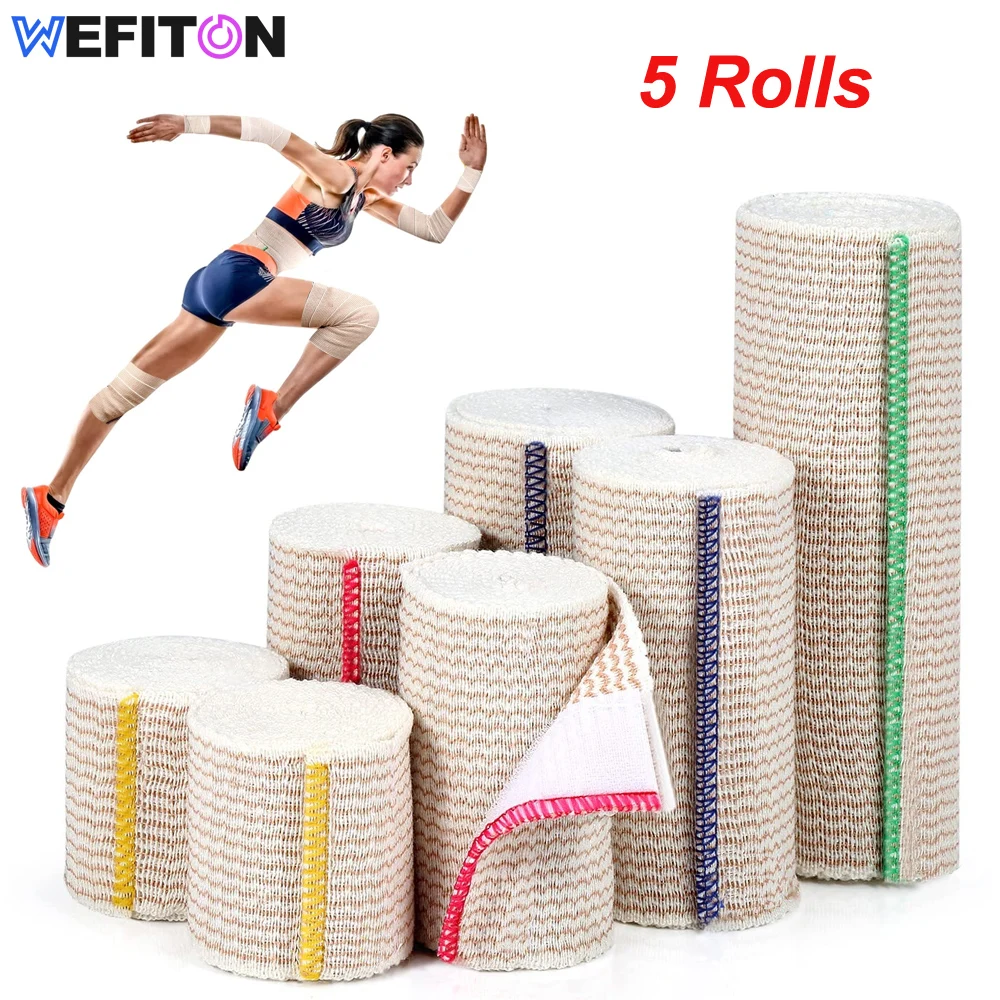 

5 Rolls Elastic Bandage Wrap - Compression Bandage with Self Closure and Extra Clips,Latex Free Bandage for Sports, Wrist Ankle