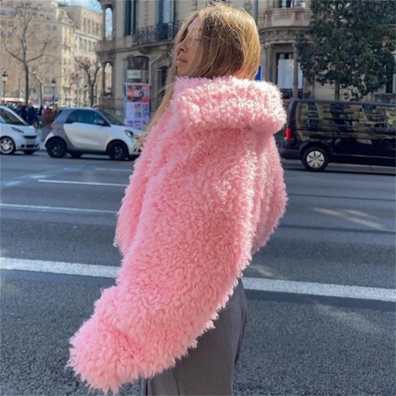 Womens Oversized Sherpas Fuzzy Fleece Coat Lapel Zipper Open Front Winter Warm Outwear Gifts 066C