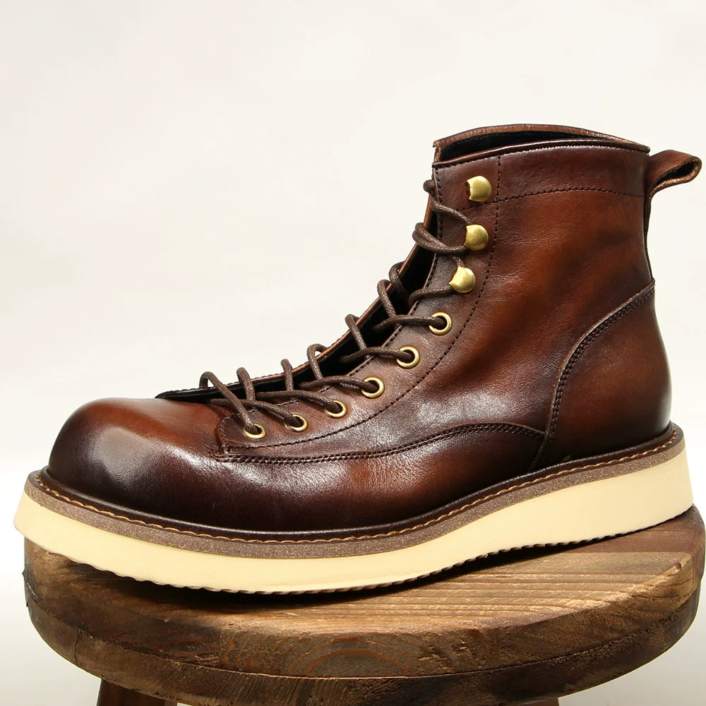 Genuine Leather Men's Boots Retro Cowhide Motorcycle Boots Handmade Ankle Boots Men's Business Dhoes Wear resistant Leather Boot