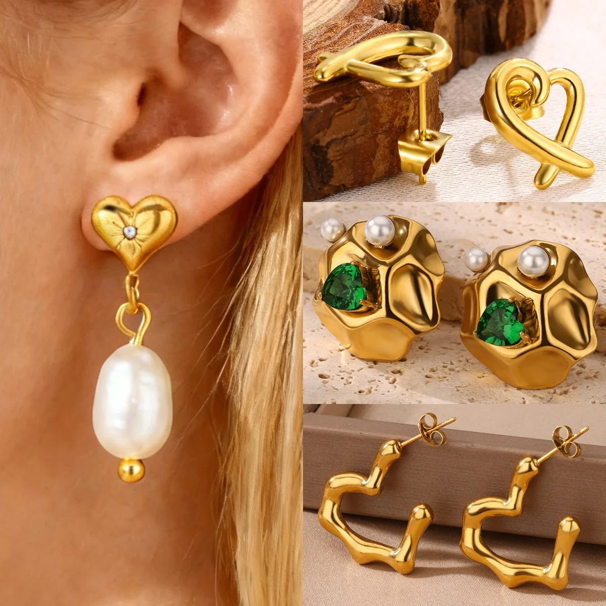 

10 Pairs Adorable Rabbit Heart Earrings for Women Gold Plated Stainless Steel Antler Jewelry Earring Christmas Gift Wholesale