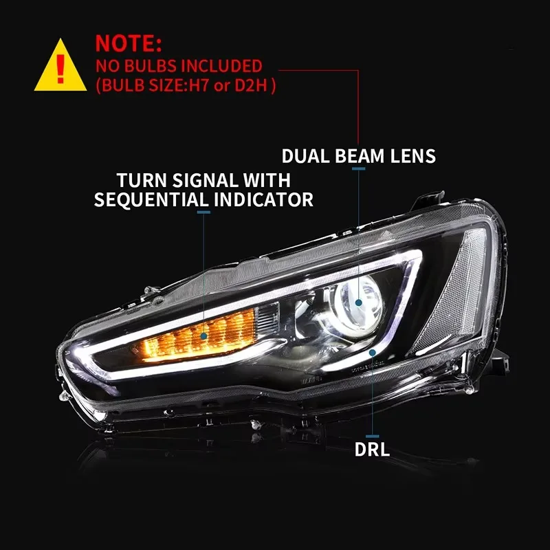 Dual Beam DRL for Lancer Devil Eyes Halo Projector Headlights & Tail Lights 2008-2017 for  Lancer EVO X