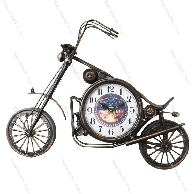 Retro Wrought Iron Motorcycle Clock Wall Decoration, Wall Hanging Parts, Restaurant Clothing Store