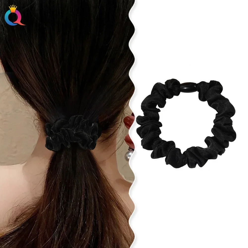 Black Satin Small Intestine Hair Rope Simple Elegant Fashion Hair Ring High Elastic Hair Tie Comfortable Ponytail Accessori