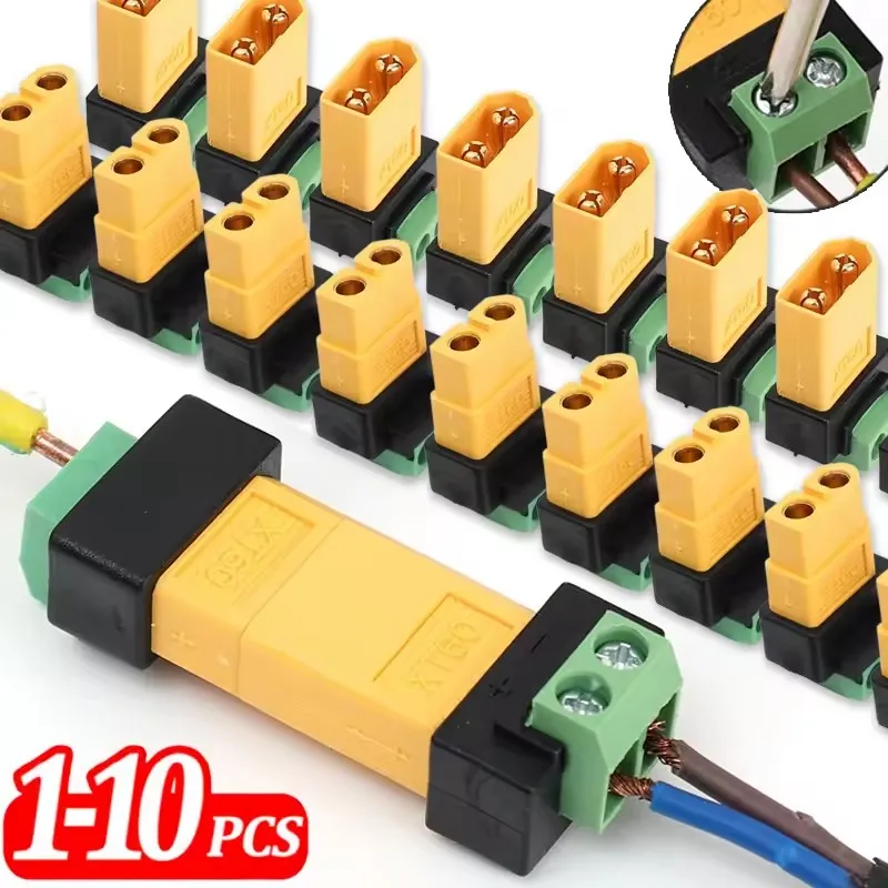 Image of XT60 Stecker-Buchse auf 2-Pin-Schraubklemmenadapter, lötfreier Konverter, 10A Stromstecker für DIY-Solarpanels, Flugzeuge, Drohnen