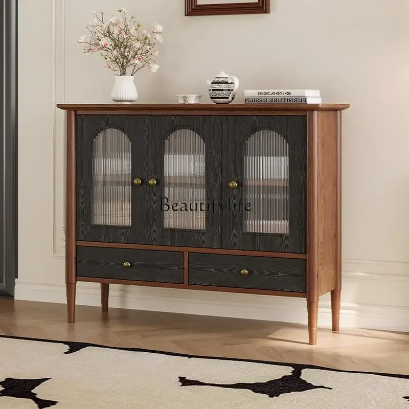 

jj LFrench retro all-solid wood dining side cabinet against the wall Medieval tea cabinet