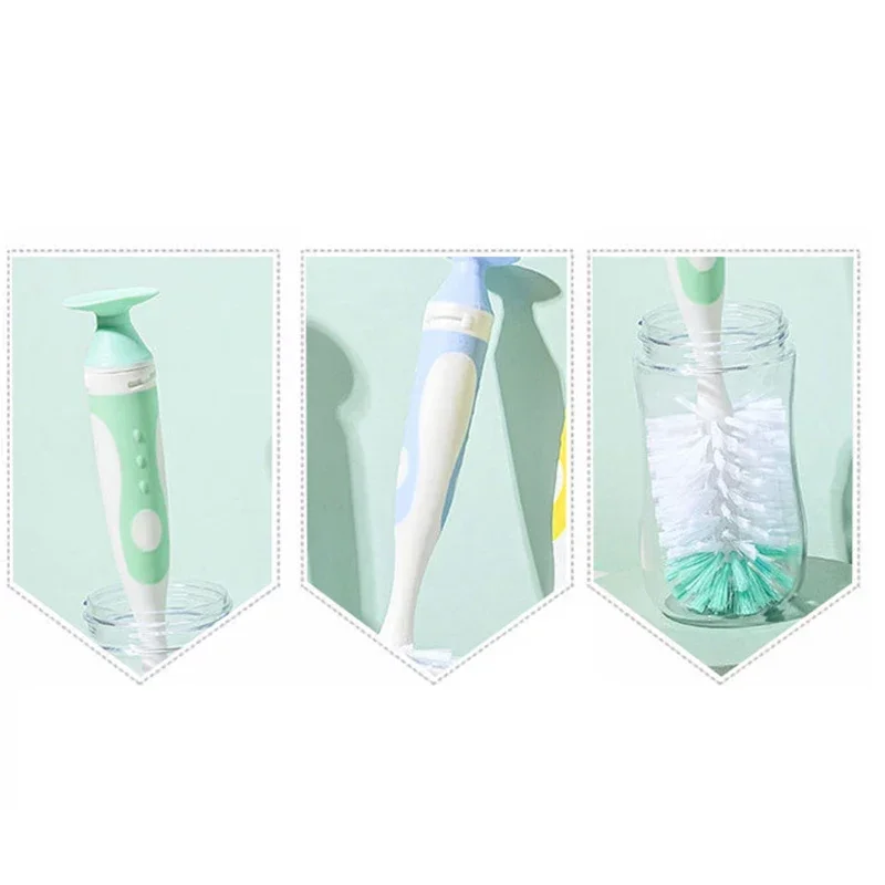 2 in 1 Mother-child Nylon Baby Bottle Cup Cleaning Brush Nipple BrushSuction Stand Type Feeding Clean Tool Set Nipple Brush