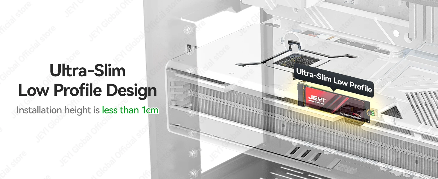 JEYI Flache PCIe 5.0 X1 zu NVMe Adapterkarte 32Gbps Flaches Design Ohne GPU-Blockierung für M2 2230 NVMe SSD Mini-Erweiterungskarte – Detail 6