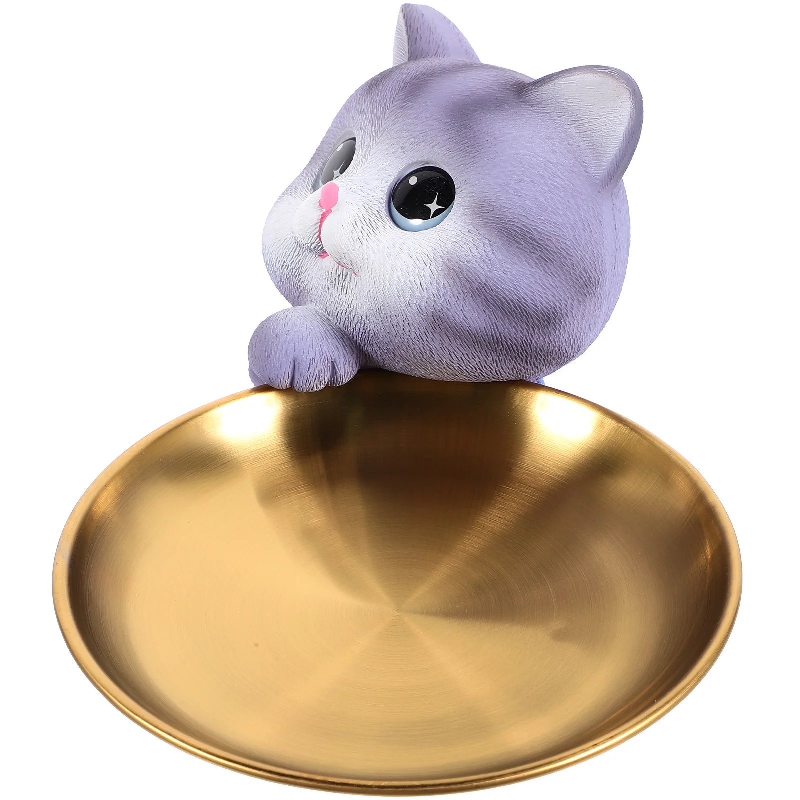

Cat Tray Ornaments Dish Stainless Steel Realistic Figurine Jewelry Plate Trinket
