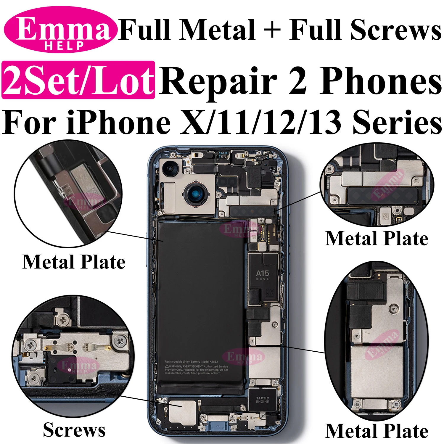 2set completo all\'interno piccolo supporto in metallo staffa scudo piastra Set viti complete per iPhone 11 12 13 Pro Max X XS XR riparazione