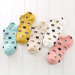 Cute Cat Printed Women's Summer Cotton Ankle Socks Female Girls Kitten Hosier