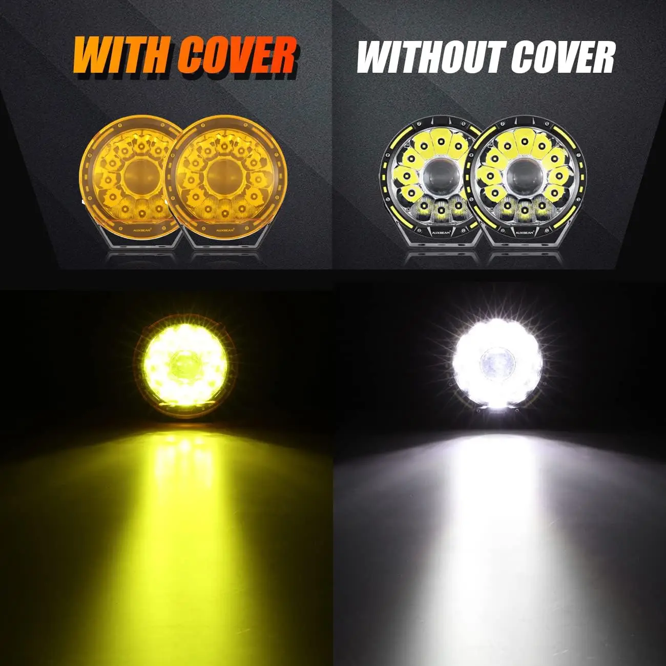 Round Amber Light Covers 7 inch, Off Road Protective  Yellow Fog Light  for Offroad Truck Lights Bumper Driving LED Pods, Pair