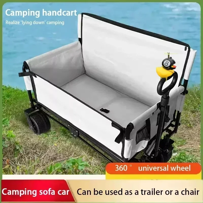 RV Outdoor Folding Cart Sofa Chair Multifunctional Sofa Fishing Cart Wagon Push Pull Big Wheels Handle Camping Cart