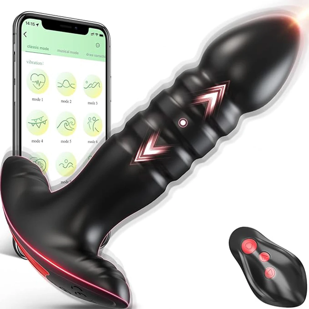 Bluetooth App Thrusting Anal Plug Vibrator Remote Control Telescopic Prostate Massager Butt Plug Stimulator Sex Toys For Women