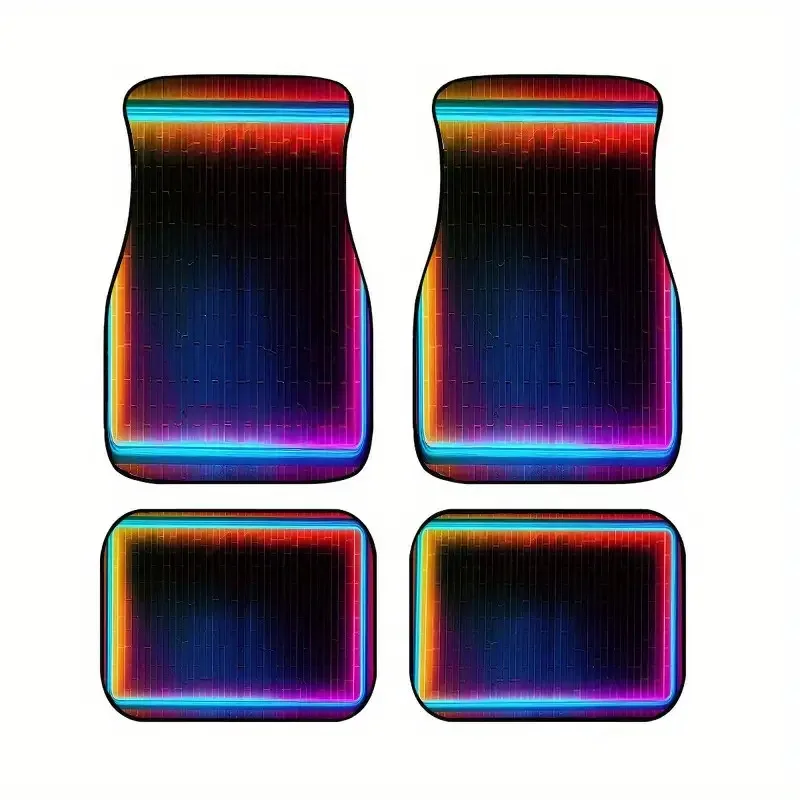 4pcs Neon Glow Car Floor Mats | UV Activated, Multicolor (Pink/Purple/Blue/Green) - Suitable For Trucks, SUVs | Heavy-Duty, Nigh