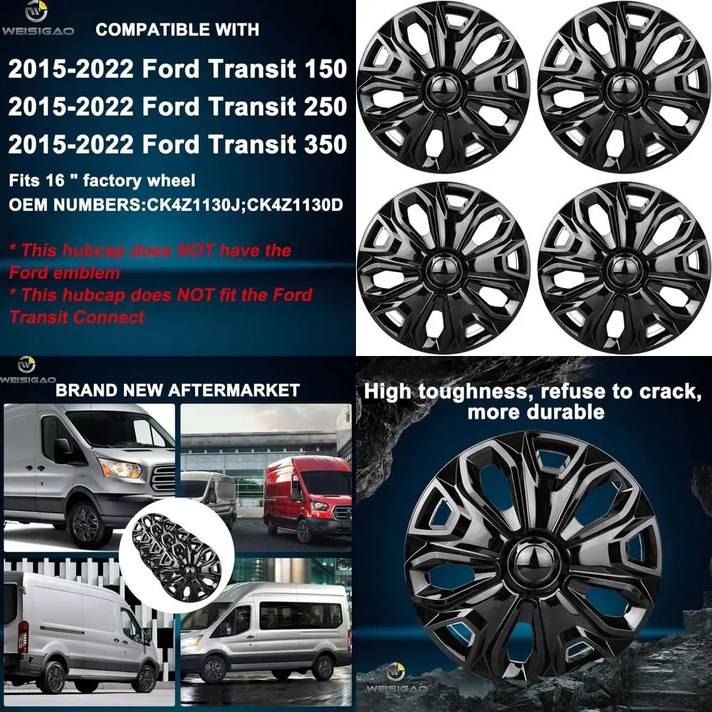 

Set of 4 Hubcaps Compatible with Ford Transit 150/250/350, 2015 2016 2017 2018 2019 2020 2021 2022 2023 2024, 16 inch Wheel Cove