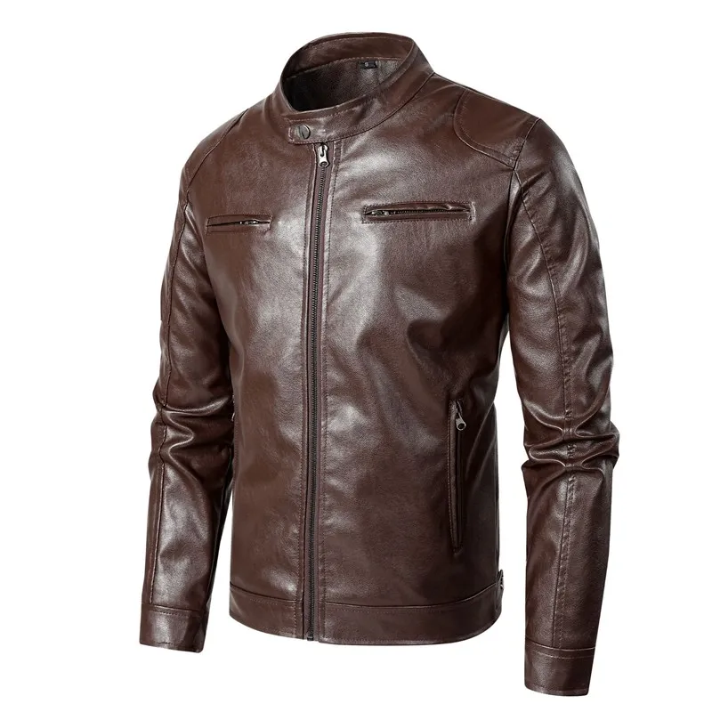 

Large Size Men's Biker Jaet Trendy Stand Collar Leather Coat European Size Spring Autumn New Sle Casual Plant Tanned Leather