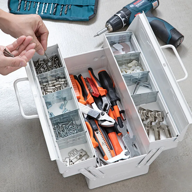 Household Tool Storage Box Army Green Double-layer Lock Iron Tool Box Portable Waterproof Car Hardware Parts Painting Tool Box