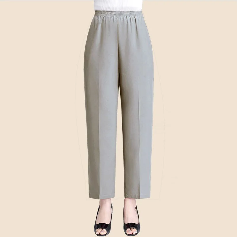 Calça recortada de seda de gelo feminina, cintura alta, tubo reto, solta, casual, simples, monocromática, moda, verão, novo, 2024