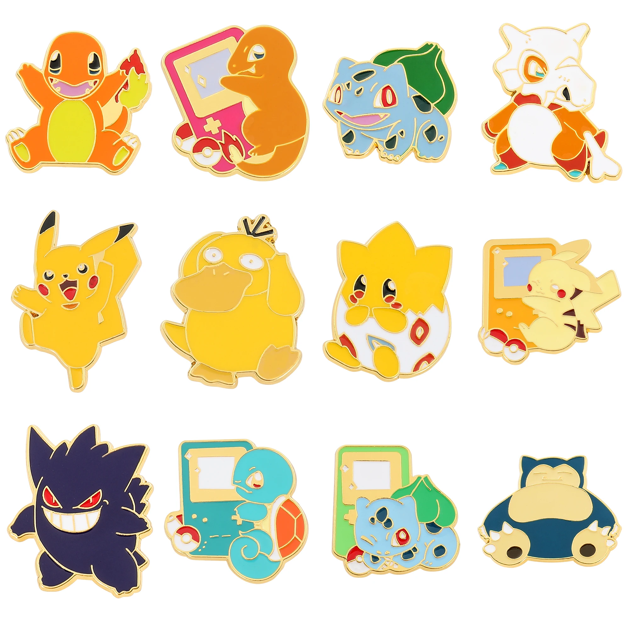 

Cute Pikachu Pokemon Brooch Anime Figures Gengar Psyduck Squirtle Togepi Bulbasaur Enamel Lapel Pin Badges on Backpack