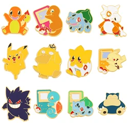 Cute Pikachu Brooch Anime Figures Gengar Psyduck Squirtle Togepi Bulbasaur Enamel Lapel Pin Badges on Backpack