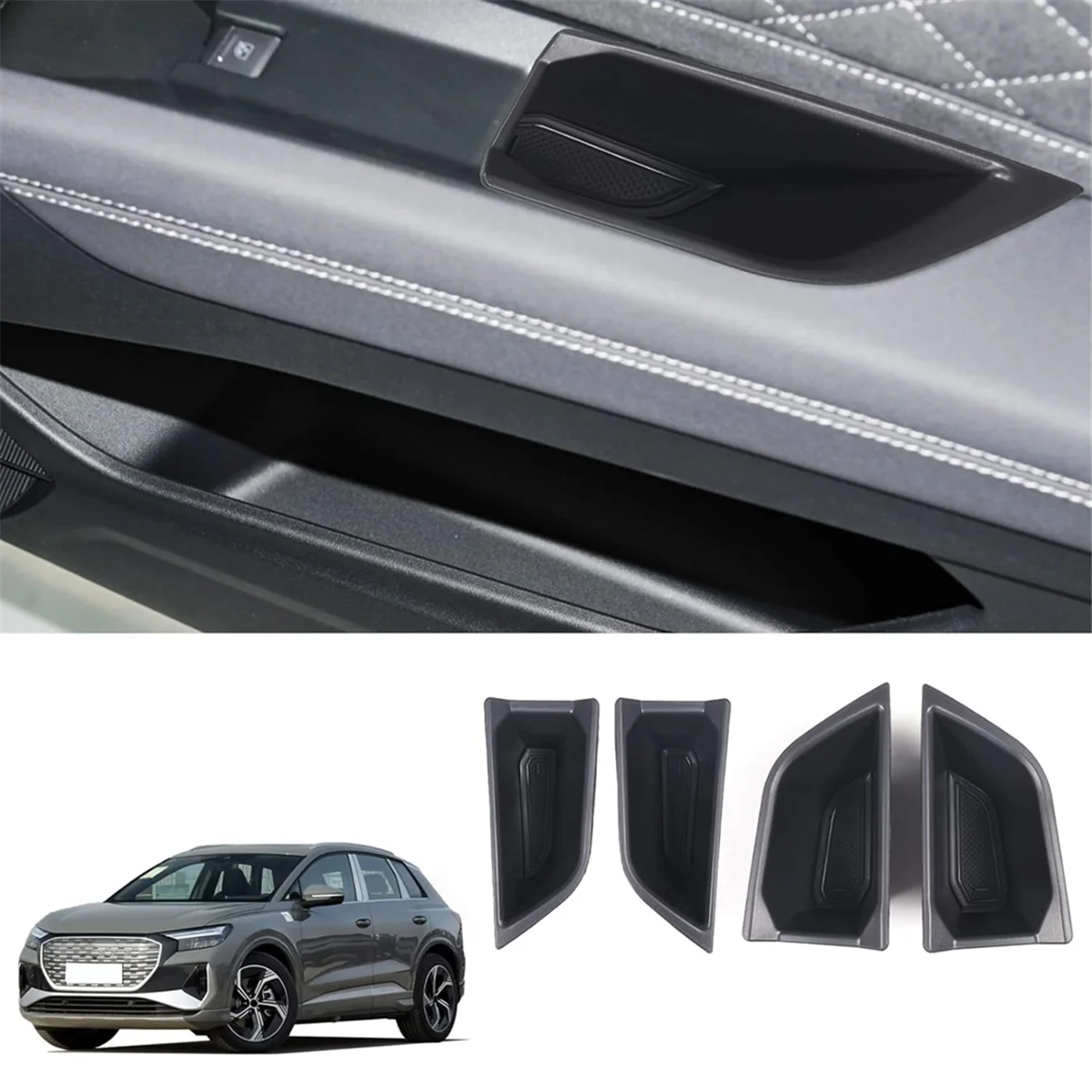 For Audi Q4 E-Tron 2022 2023 Car Door Storage Box, Door Handle Storage Box Tray Insertion Accessories (Front+Rear Door)