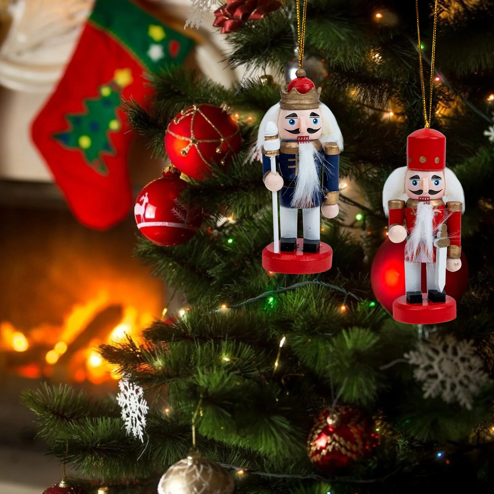 

4Pcs Wooden Nutcracker Xmas Decorations Hanging Christmas Nutcracker Ornaments Tabletop Holiday Decor Xmas Decorations