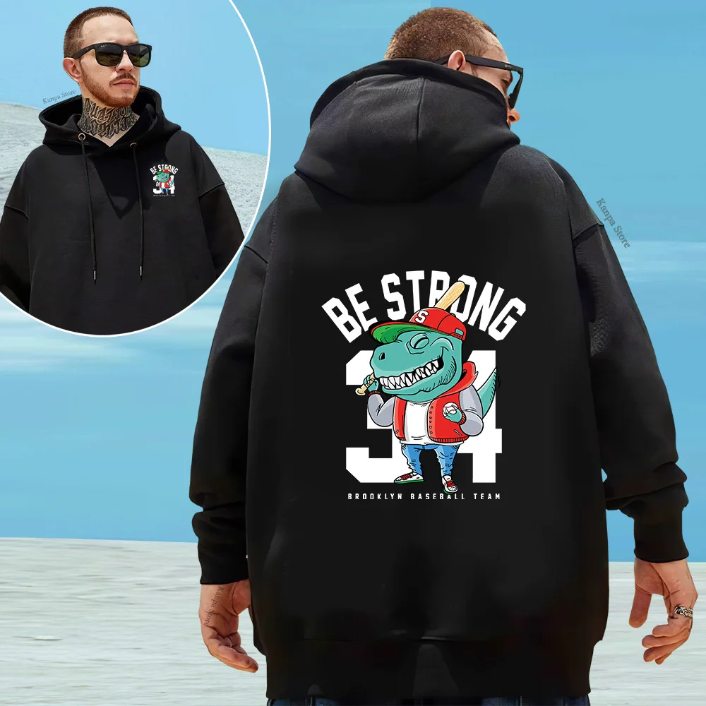 Harajuku Hoodies Mens Oversize Hoodie Cartoon dinosaur baseball print pattern print Sweatshirts Street streetwear Tracksuit